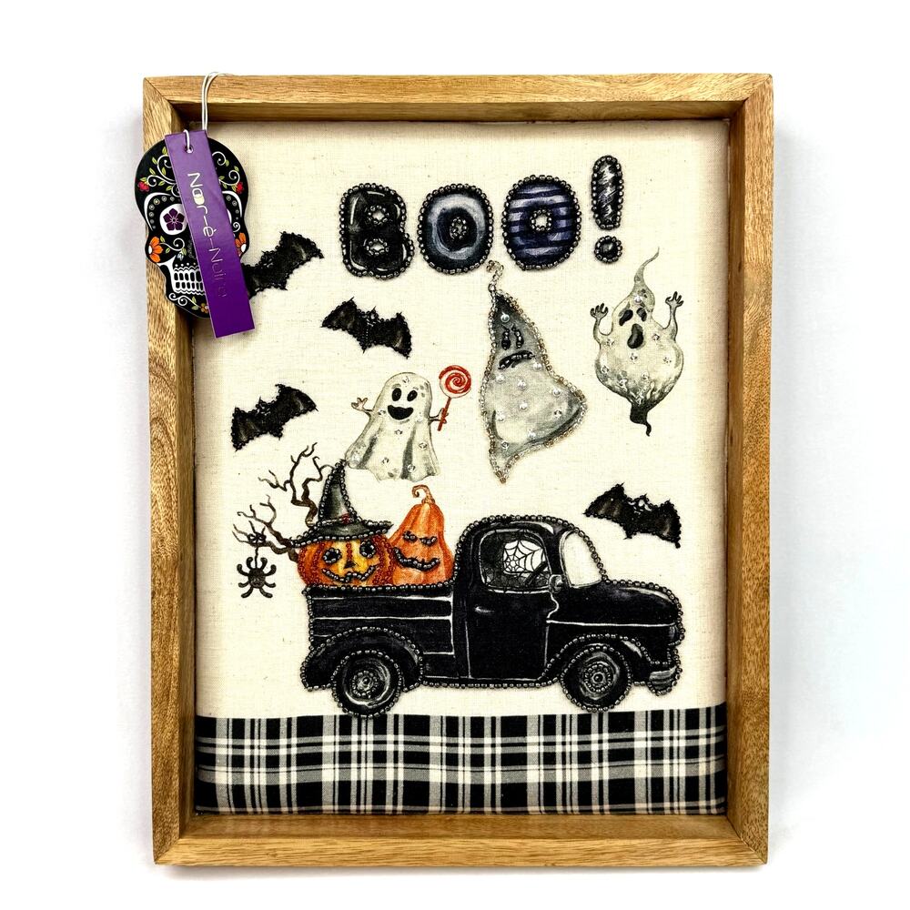 NWT Noor-e-Noire Beaded Fabric Framed Halloween Wall Art